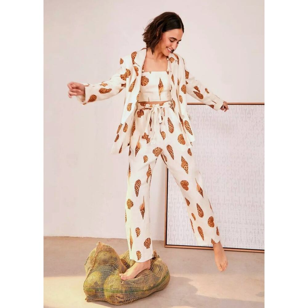 Farm Rio Linen Leopard Shells Crop Top